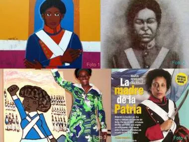 Foto 1: Pintura de Mirta Toledo. Foto 2: Heroínas de Mayo. Foto 3: María Gabriela Pérez con su retrato de Remedios. Foto 4: Miriam Gómes como Remedios