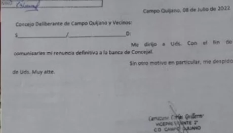 La nota de renuncia de Carlos Carrazano