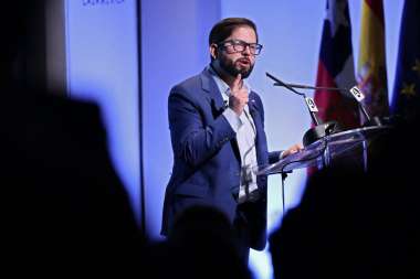 Boric recordó el golpe en la Casa de América en Madrid.. Imagen: AFP
